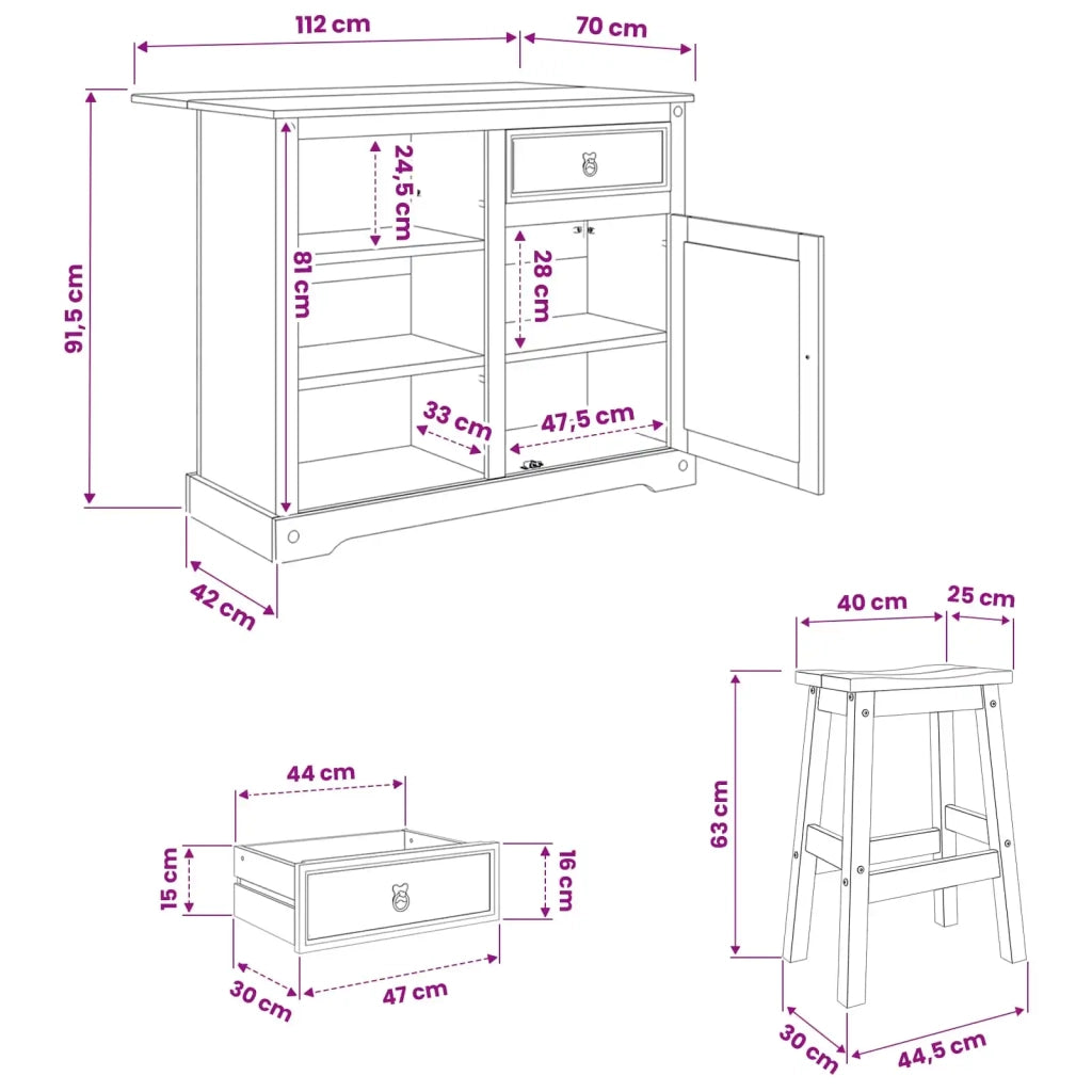 Set isola da cucina 3 pz Cera di Miele 112 x 70 x 91,5 cm 3425400