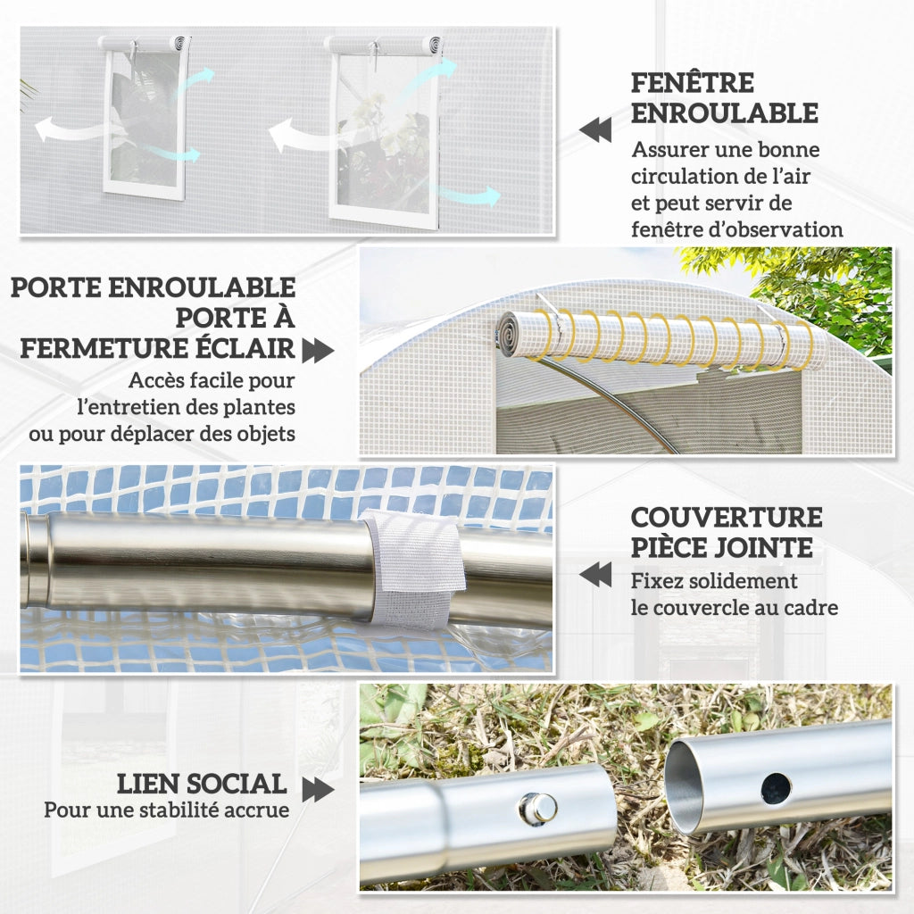 Serra Tunnel da Giardino ¨C Xylo ¨C 4,5x3x2m Bianco Acciaio Galvanizzato 6 Finestre