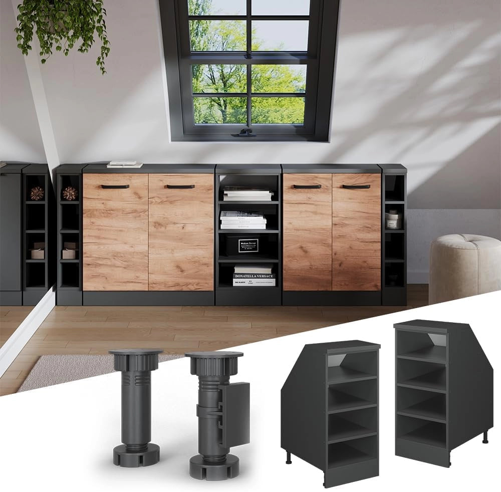Armadio per tetto spiovente Rion, Antracite, 40 x 81.8 cm con 4 scomparti, carcassa 60 cm profondità, adatto per il salvaspazio sotto tetti spioventi