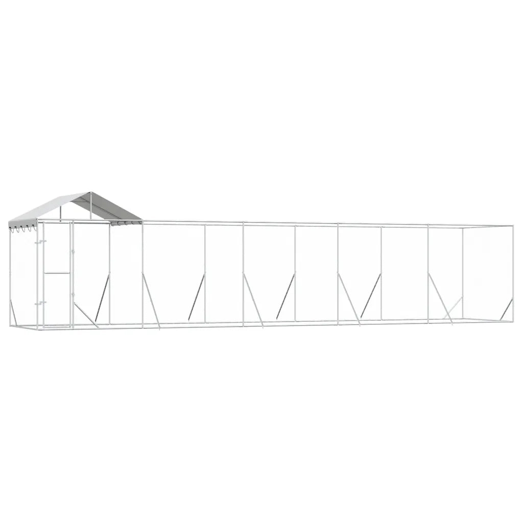 Cuccia Cani da Esterno Tetto Argento 10x2x2,5 m Acciaio Zincatocod mxl 69915
