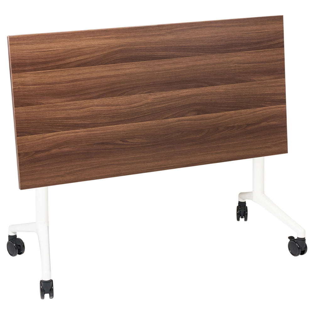 Scrivania rettangolare pieghevole con rotelle portatile con struttura in metallo marrone scuro e bianco 120 x 60 cm stile moderno