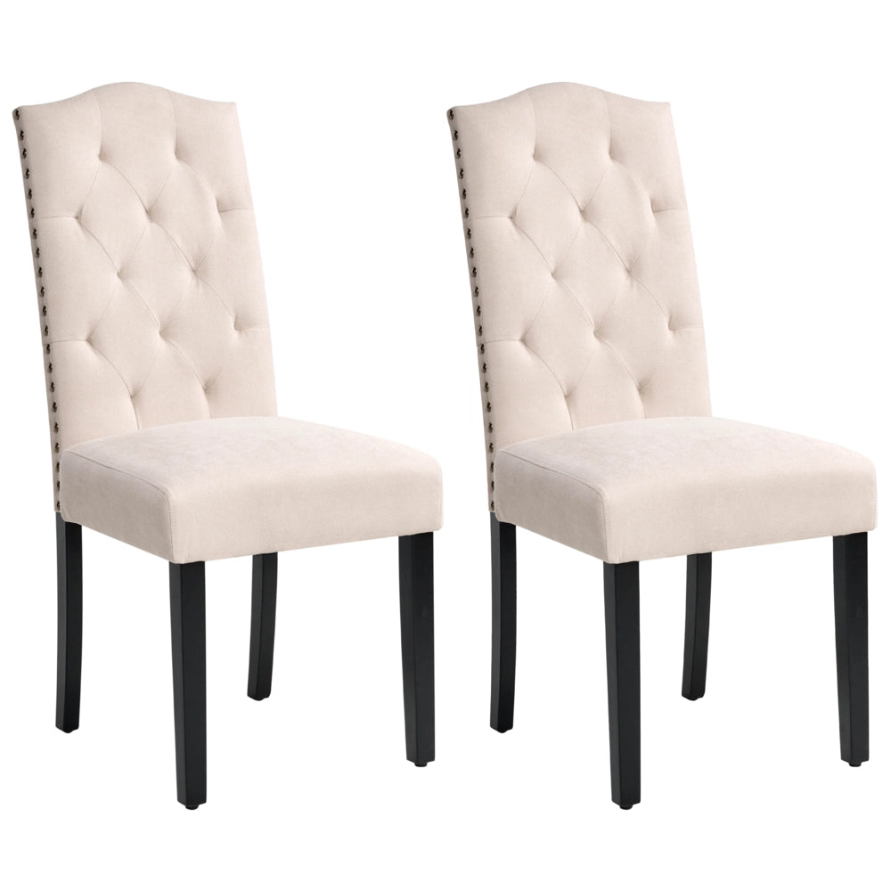 Set di 2 sedie da pranzo in tessuto di velluto color crema design retrò moderno gambe in legno Nero