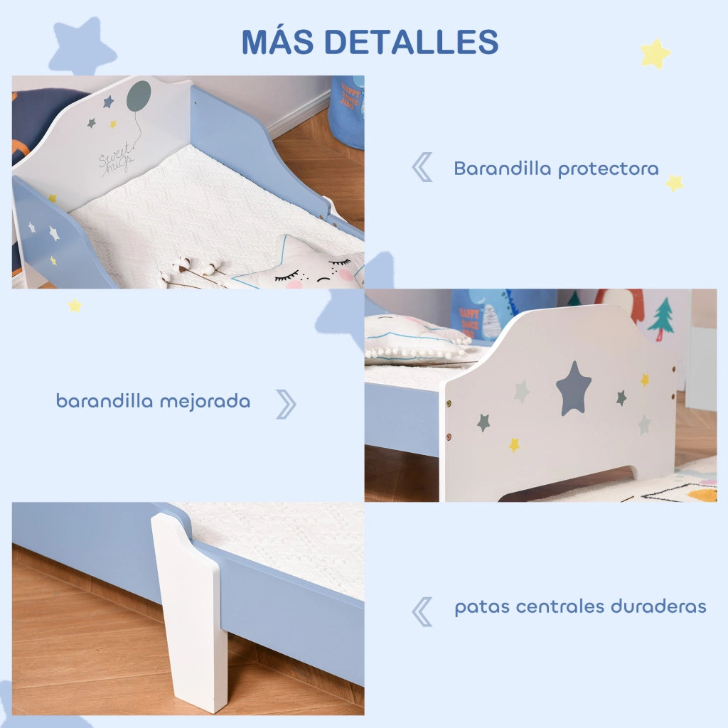 Letto per Bambini con Stampa Stelle ¨C Zephmum ¨C Legno 143x74x59 cm Blu e Bianco