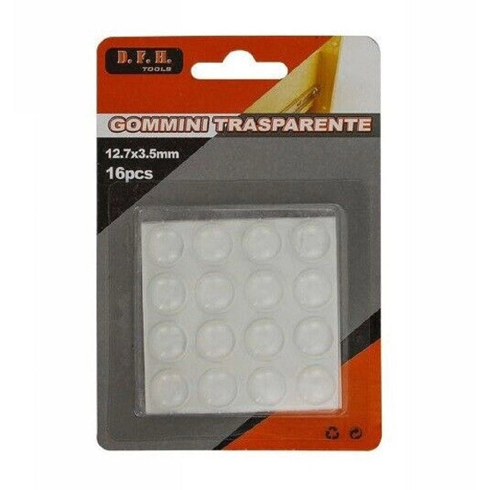 Trade Shop - Set 16 Gommini Adesivi Protezione Pavimenti Trasparenti Rotondi 12.7x3.5mm 66096 -