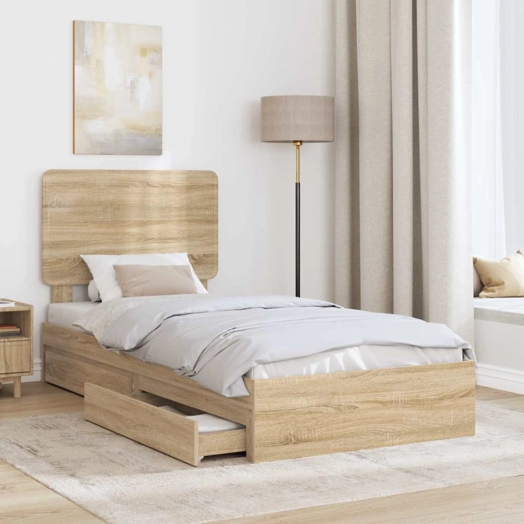 Letto con Contenitore con testiera Rovere Sonoma 90 x 190 cm