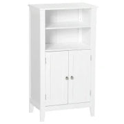 kleankin Mobile Bagno con Mensole Regolabili e Armadietto 2 Ante, Mobiletto Bagno Multiuso in Legno, Bianco, 50x30x93cm