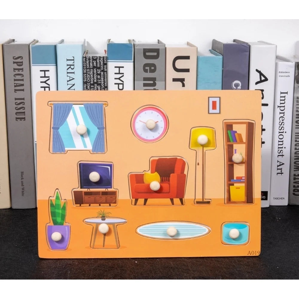 Trade Shop - Puzzle A Incastro Tema Mobili Gioco Educativo In Legno Per Bambini Con Pomelli 53760 -