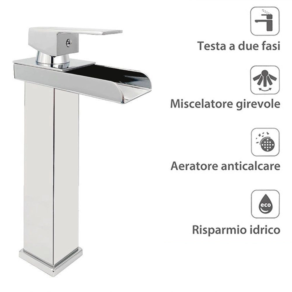 Trade Shop - Rubinetto Bagno Design Moderno A Cascata Miscelatore Monocomando Alto Cromato -