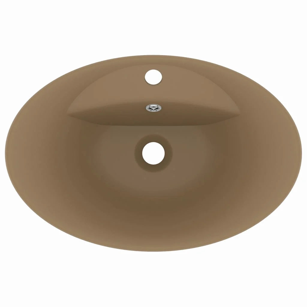 Lavabo ovale di lusso con troppopieno lavabo da appoggio lavabo da bagno vano per cosmetici 58,5 x 39 cm ceramica crema opaca 02_0002683