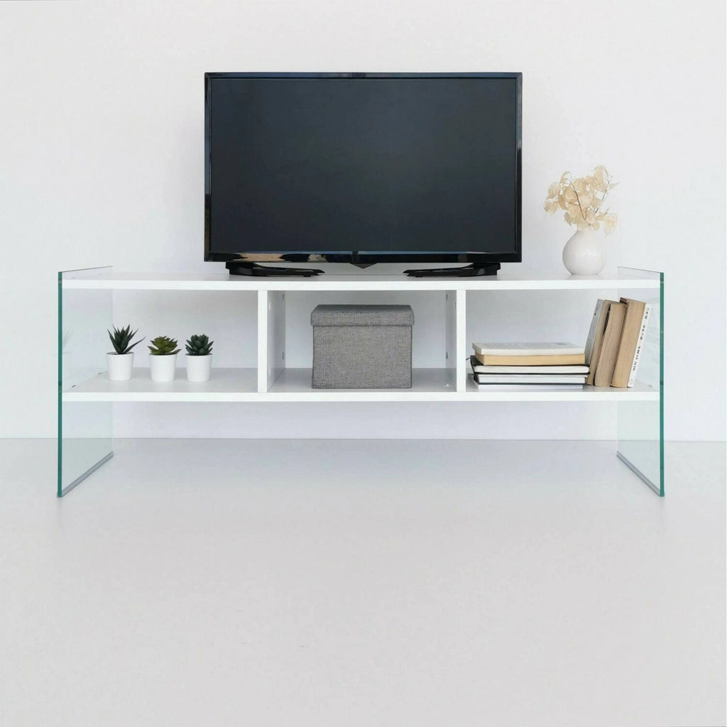 Mobile porta TV Winifred, Credenza da soggiorno, Armadio basso per TV, Base parete attrezzata, 120x35h45 cm, Bianco