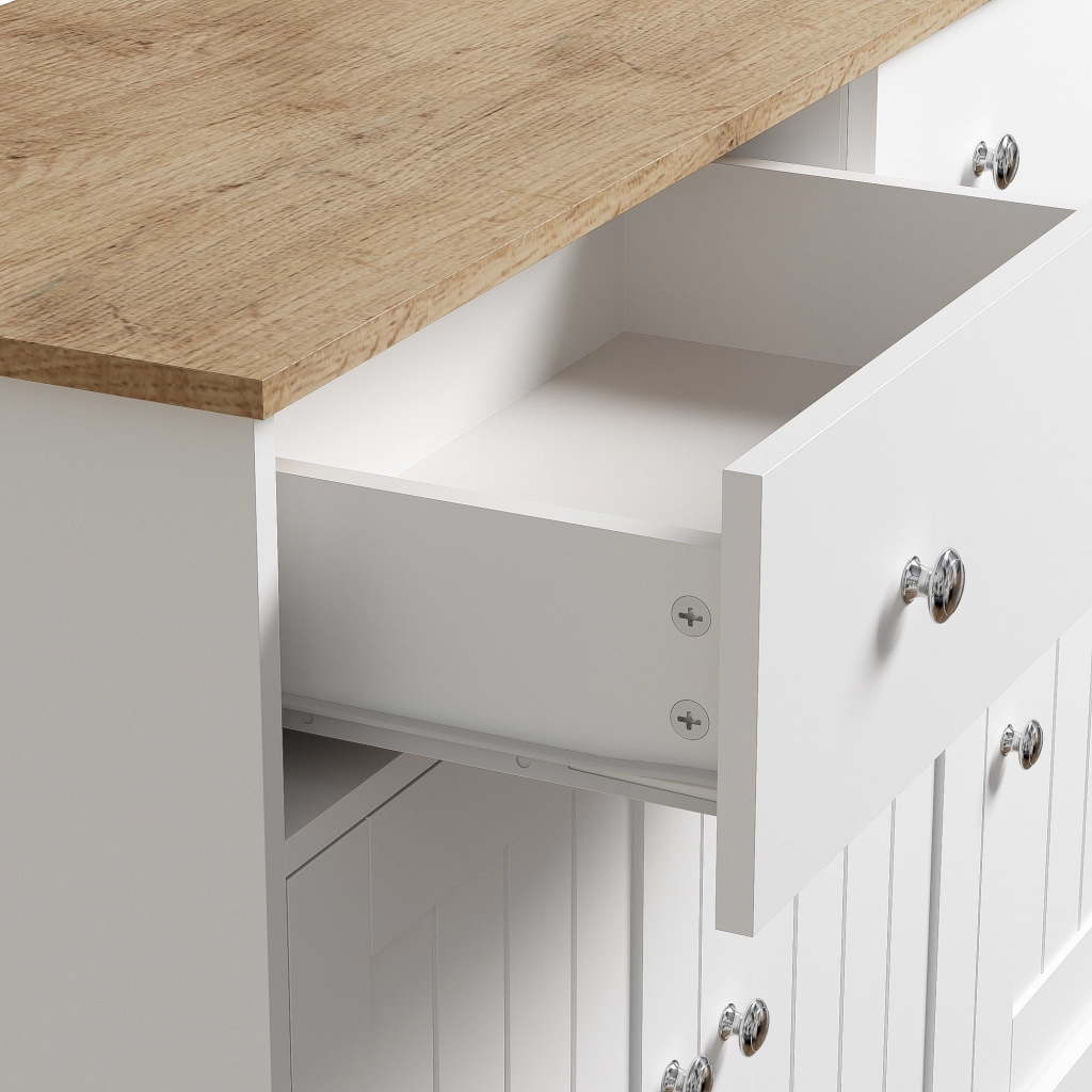 Credenza con 3 Ante e 2 Cassetti; Apertura Push-to-Open; Texture in Rilievo; in Pannello Truciolare; Bianco; 120??36??80;5 cm