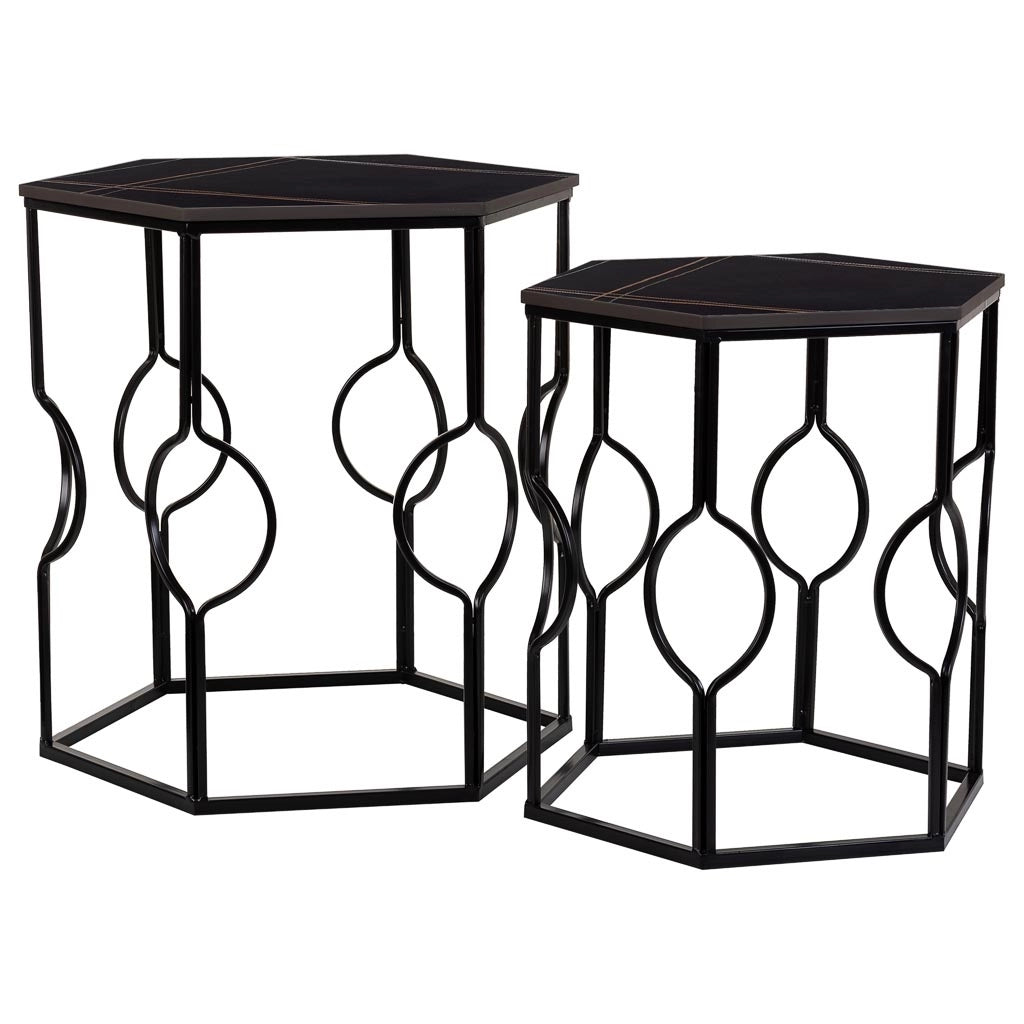 Set tavoli 2 pezzi metallo nero 34x34x52h-39x39x57h cm