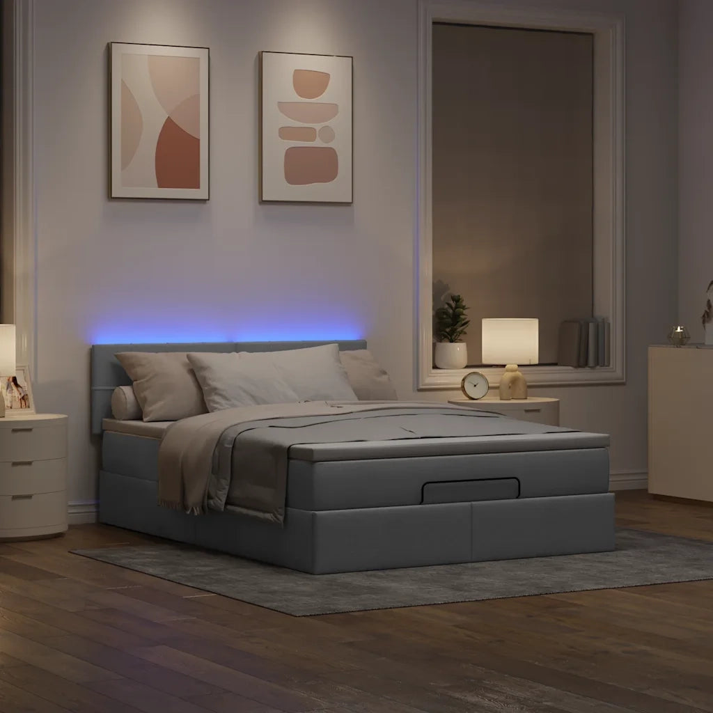 Pouf Letto con Materasso e LED Grigio Chiaro 140x190 cm 3312305