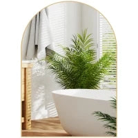 Specchio da parete arrotondato specchio da bagno con cornice in lega di alluminio per camera da letto soggiorno ingresso 50 × 70 cm oro
