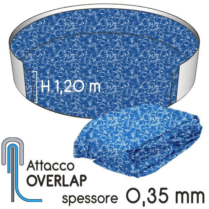 Liner Per Piscina A Forma Circolare  6,40 X H 1,20 M Swirl - Attacco Overlap - Spessore 0,325 Mm Colore: Mistry, Tipo attacco: Overlap