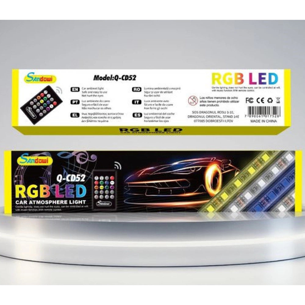 Trade Shop - Striscia Interni Auto 12led Rgb Luci Vano Piedi Atmosfera Telecomando 12v Q-cd52 -