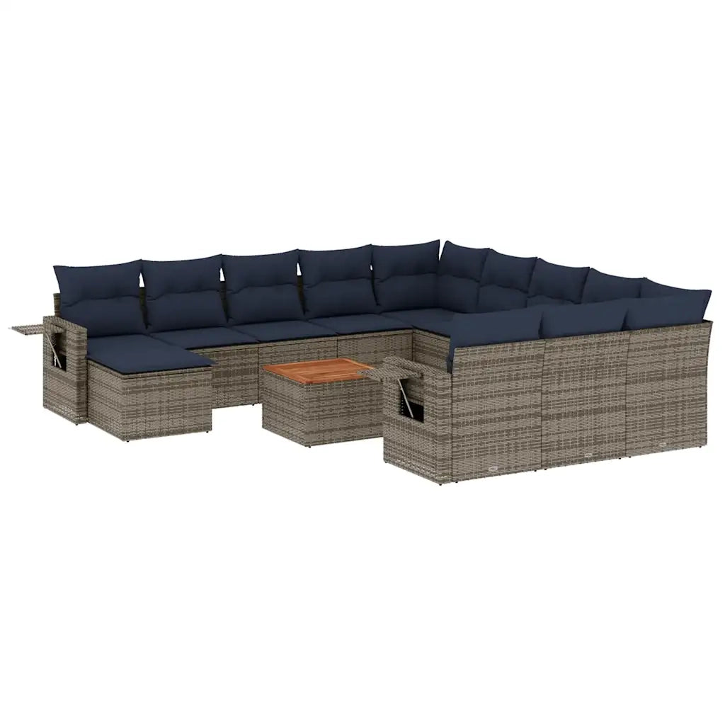 Set Divani da Giardino 13 pz con Cuscini Grigio in Polyrattan 3224871