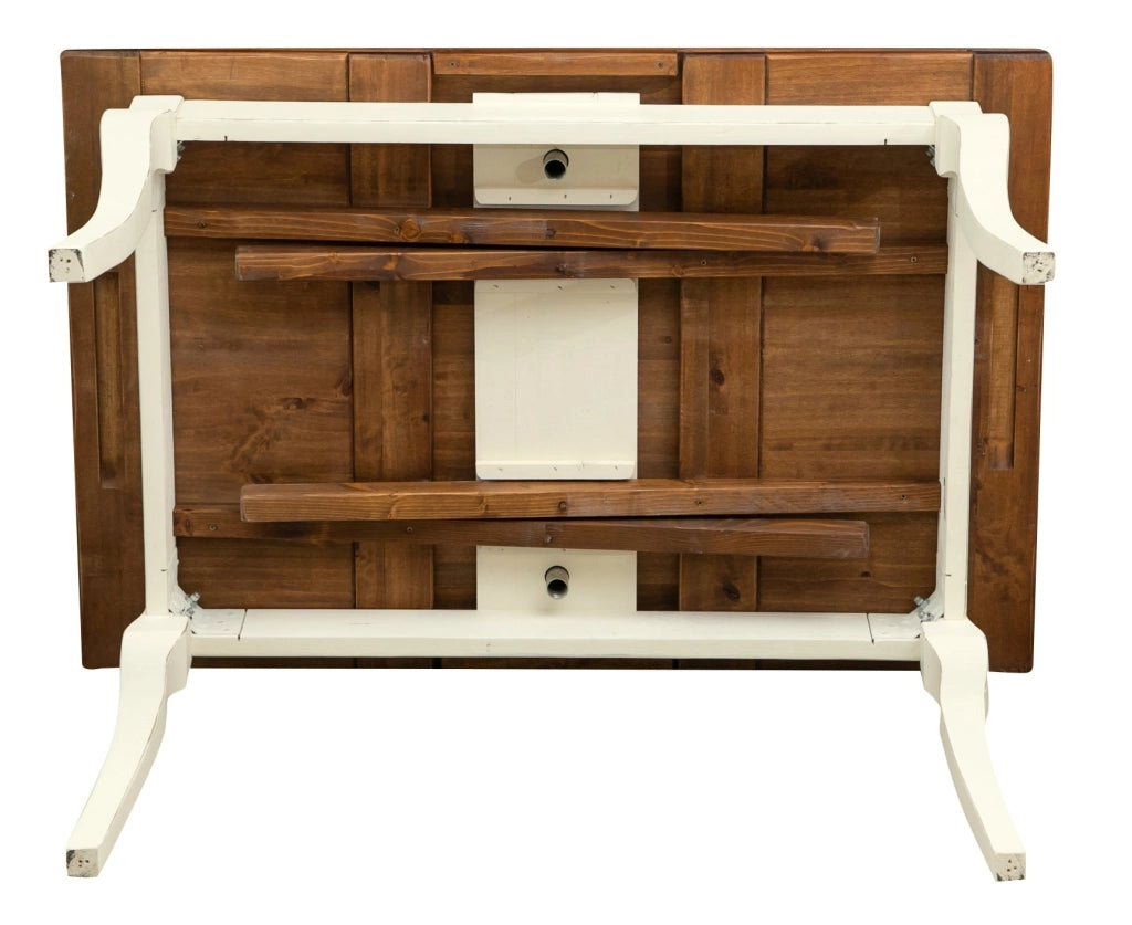 Biscottini Tavolo Country allungabile in legno massello di tiglio struttura bianca anticata piano noce Made in Italy