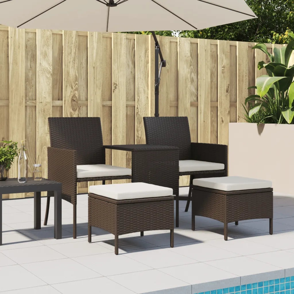 Divano Giardino 2Posti con Tavolo e Sgabelli Marrone Polyrattan