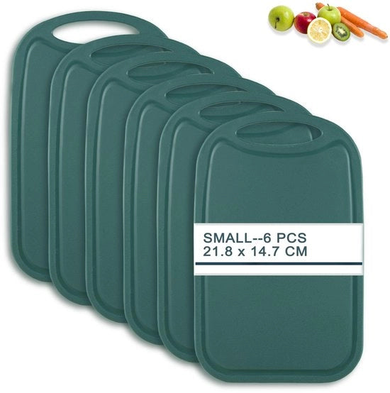 Set di piatti da colazione, 6 pezzi con contenitore per succo, 22 x 15 cm, piatto di taglio antibatterico, plastico, antiscivolo, BPA-free, piccolo verde, piatto da colazione in plastico, lavabile in lavastoviglie