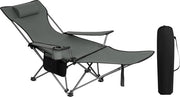 Sedia da Spiaggia Opportuna - Inclinabile - Sedia da Spiaggia Opportuna con schienale e supporto per le gambe - grigia, sostenibile fino a 150 kg