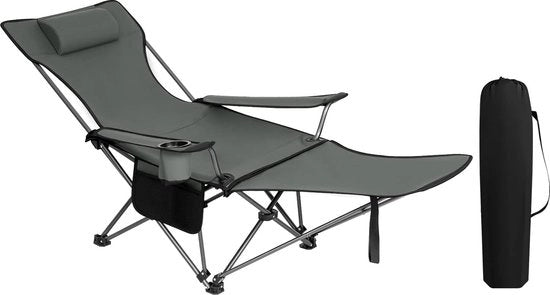 Sedia da Spiaggia Opportuna - Inclinabile - Sedia da Spiaggia Opportuna con schienale e supporto per le gambe - grigia, sostenibile fino a 150 kg