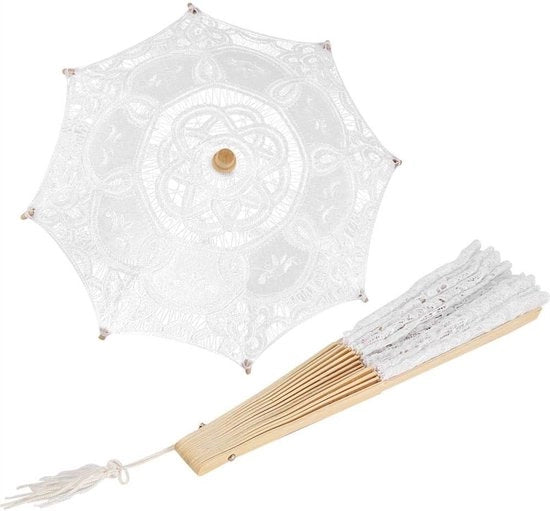 Parasole a forma di angolo romantico & ventilatore da mano - stile vintage - 2 pezzi