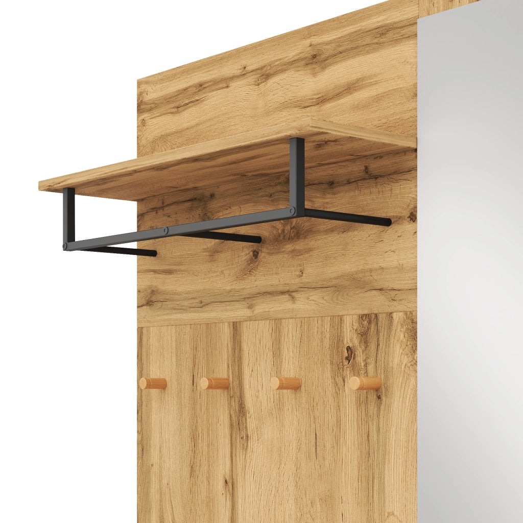 Set di Mobili da Ingresso con Specchio, Panca, Armadio e Scarpiera, in Truciolare Nero Naturale