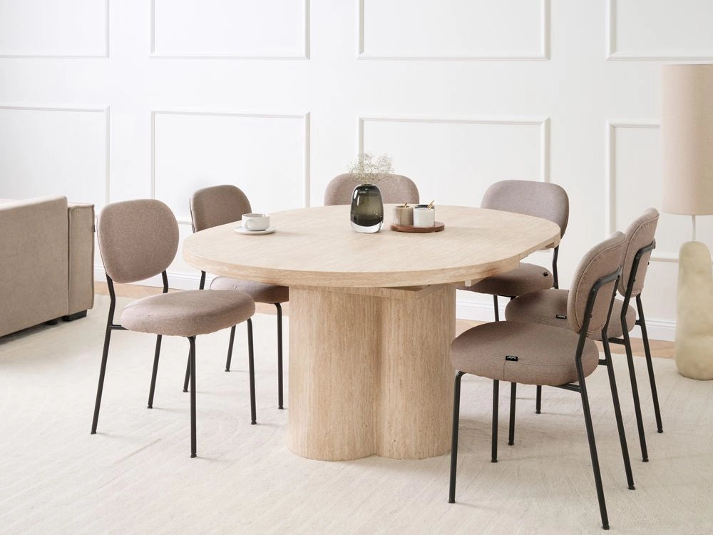 Tavolo da pranzo allungabile con ampia base a piedistallo MDF 120/160 x 76 cm Mobili per la sala da pranzo minimalisti Marrone chiaro