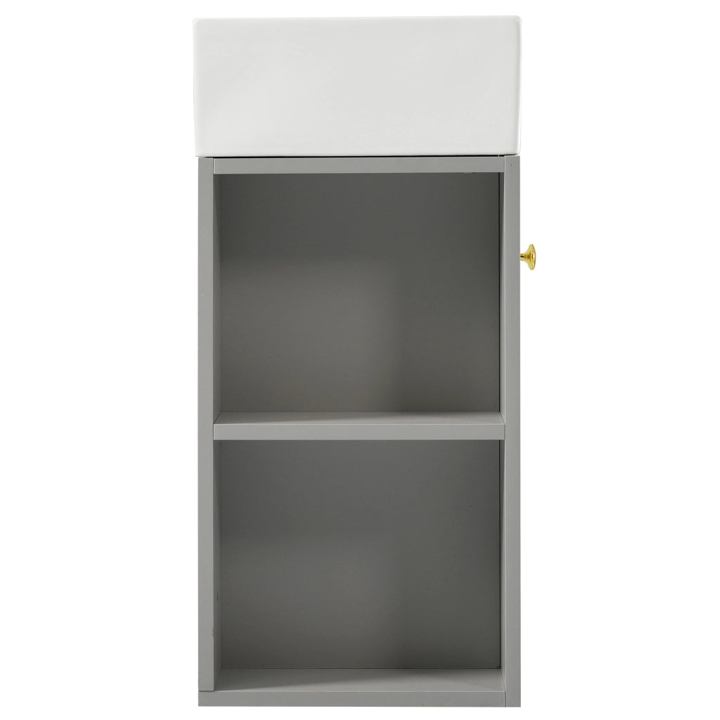 Mobile sottolavabo con lavabo in ceramica lucida, vani laterali e chiusura ammortizzata, per bagno, grigio e bianco