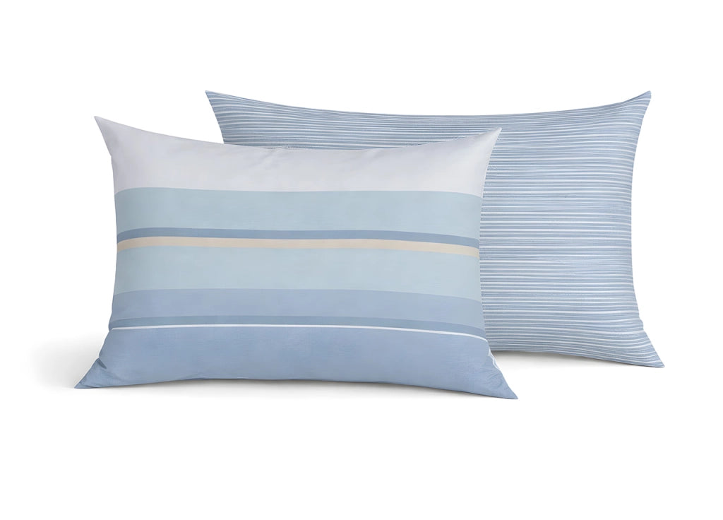 Coppia Federe Cuscino Letto Bottoni Laterali 100% CotoneDouble Face Disegno Scia GI - Federe - Azzurro
