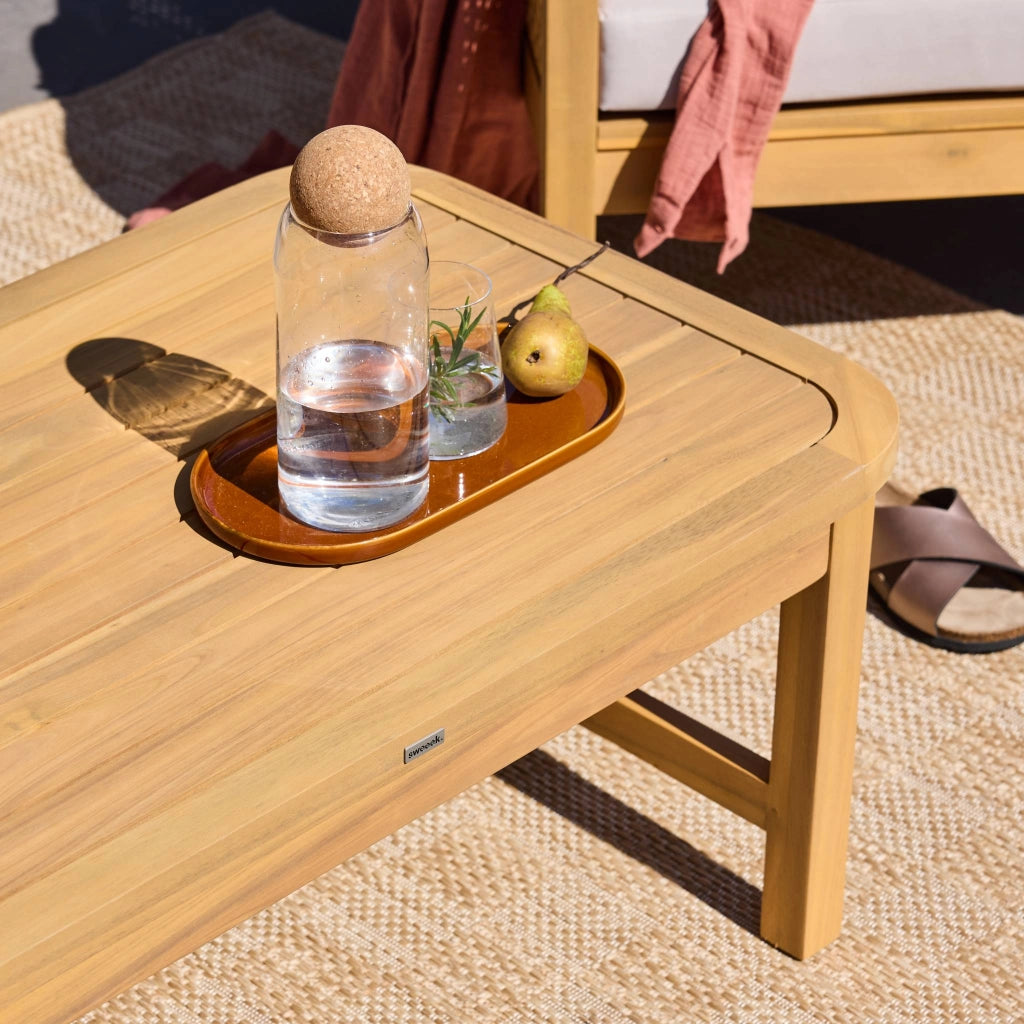 Salotto da giardino in legno di acacia e canna intrecciata, 4 posti,