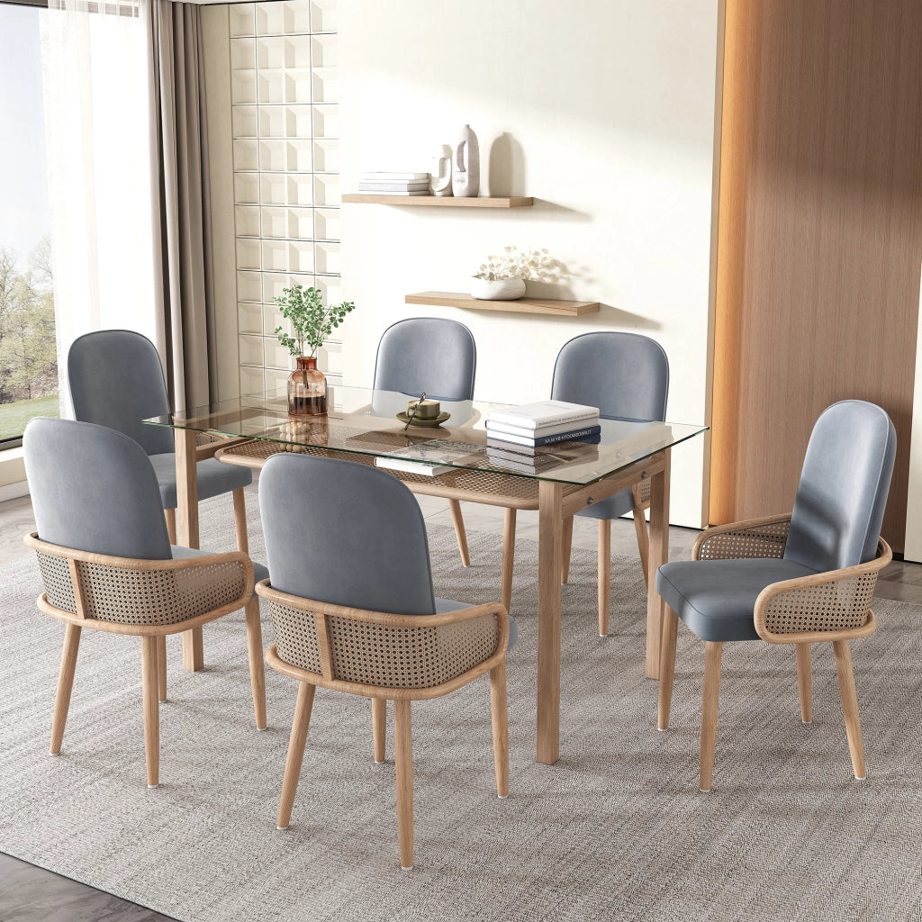 Sedia da pranzo set da 6 con design in rattan leggera e versatile per sala da pranzo e soggiorno in velluto grigio