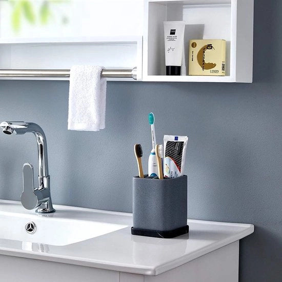 Accessorio per bagno - Orecchietta per spazzola da denti in stile pietra elegante, ciotola quadrata per spazzola da denti elettrica, cosmetica, spazzola, rasoio - Ciotola di alta qualità con piede in grigio