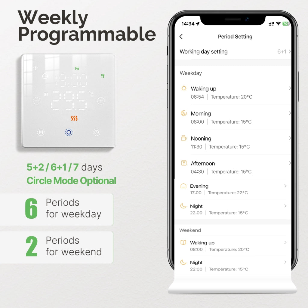 Termostato WIFI Con Batteria Nero, Per Caldaia a Gas Boiler, APP TUYA Smart Life, Quadrata Montaggio da Esterno Oppure Incasso Scatola 502