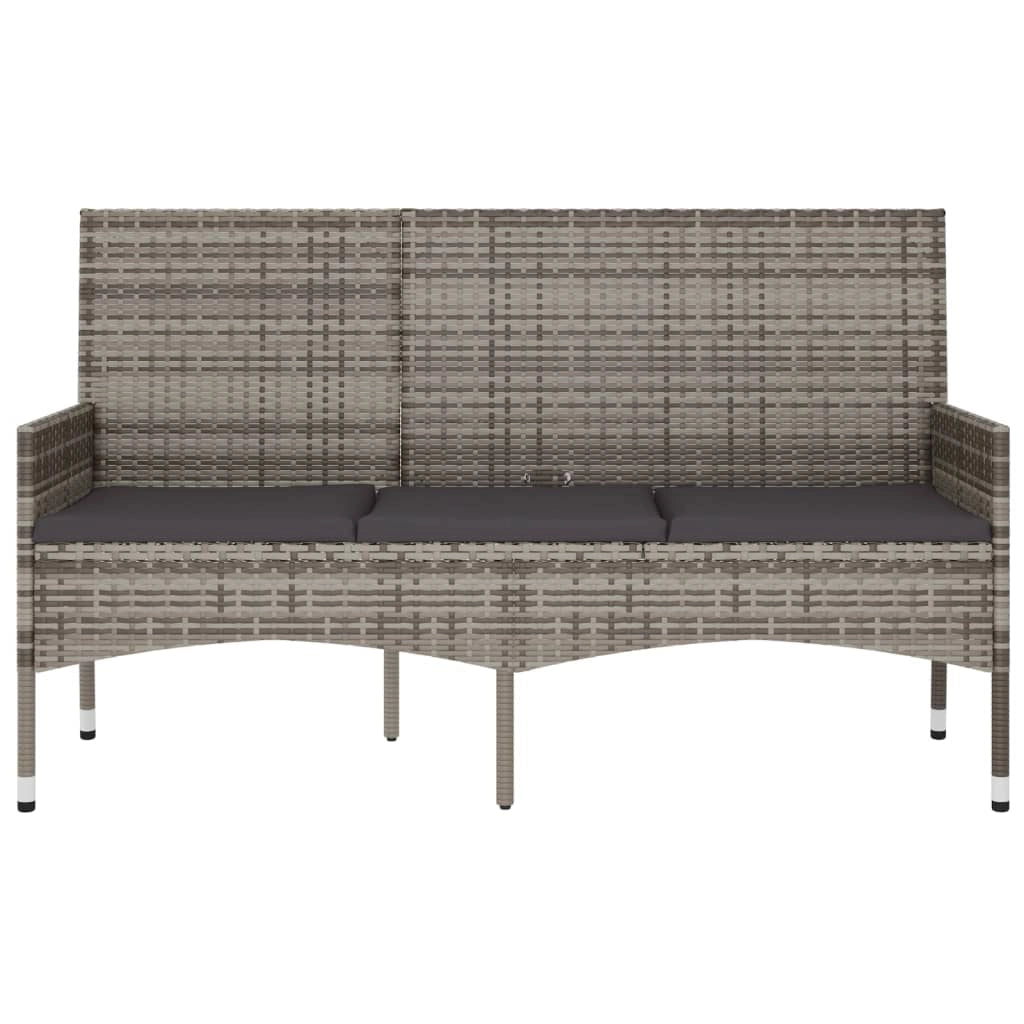 Panca da giardino/mobili da patio a 3 posti con cuscini 140 x 51 x 85 cm resina intrecciata grigia 02_0011789