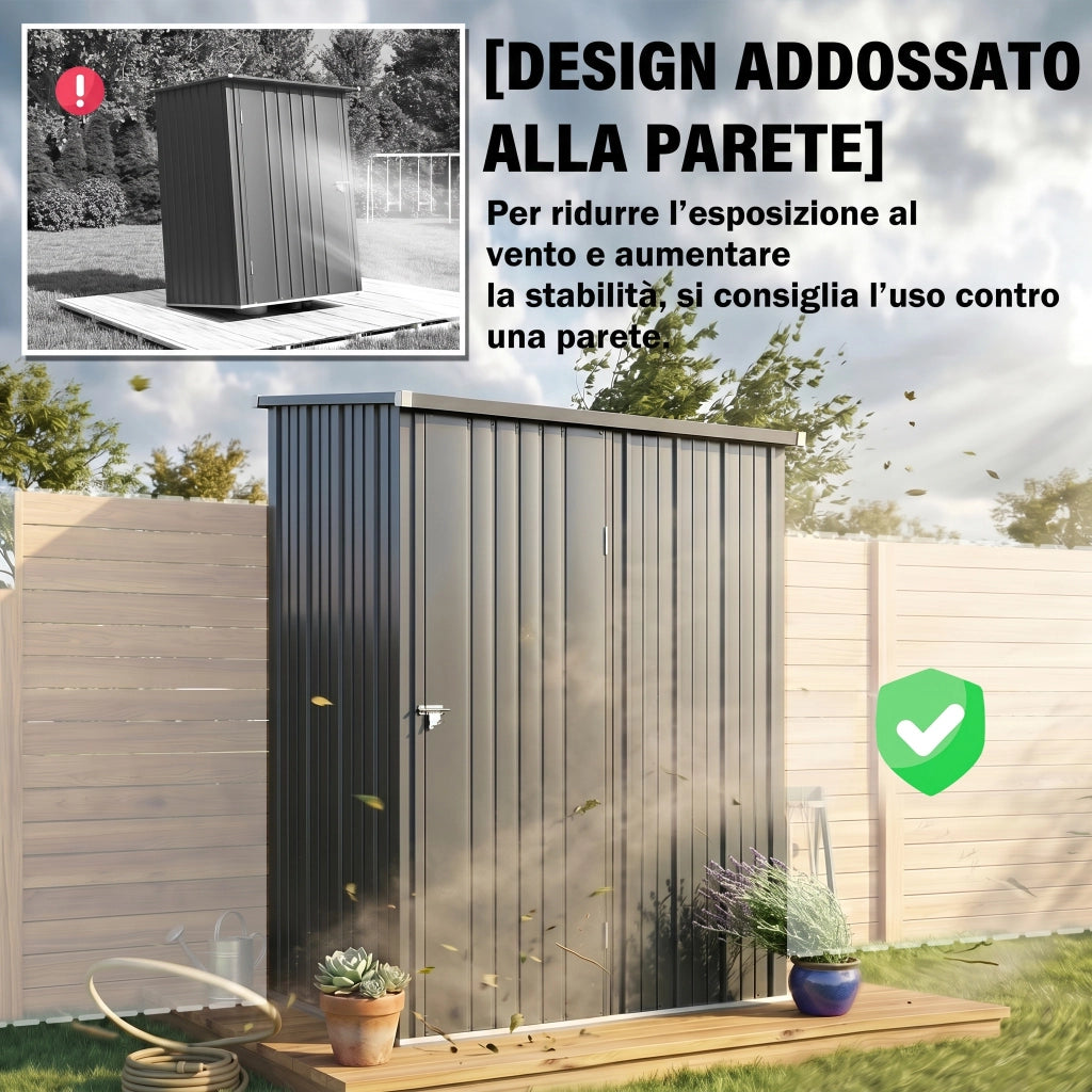 Casetta Giardino Porta Utensili Acciaio ¨C Minimal ¨C 161.5x94.5x196cm Nero