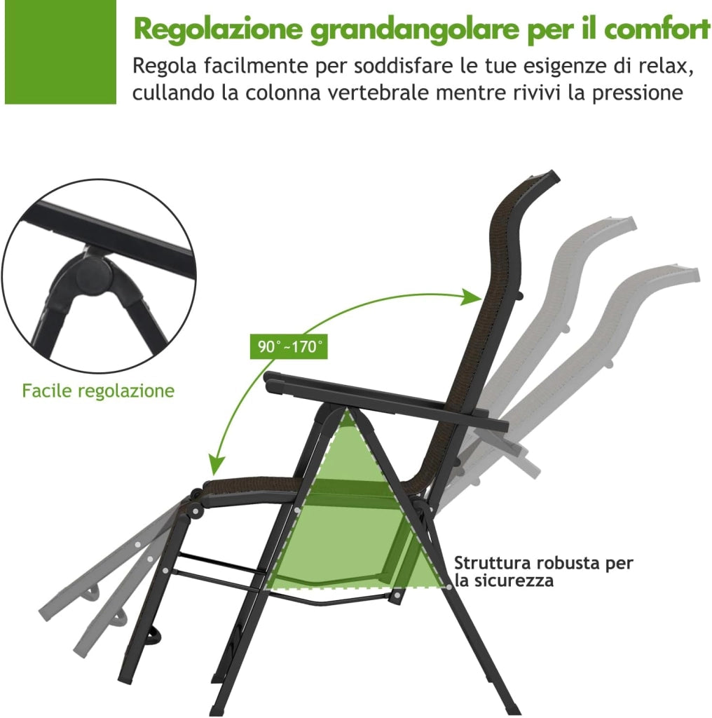 Sedie Pieghevoli e Reclinabili in Rattan, Chaise Longue Portatile con Schienale Regolabile, Sedia a Sdraio da Esterno con Braccioli Ampi, Struttura in Acciaio, per Interno ed Esterno (2)