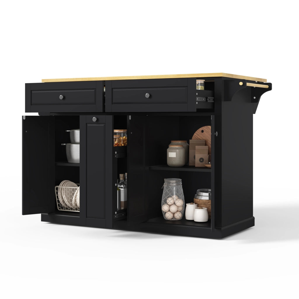 Isola cucina con piano ribaltabile 121x49(69)x89 cm in MDF naturale e nero