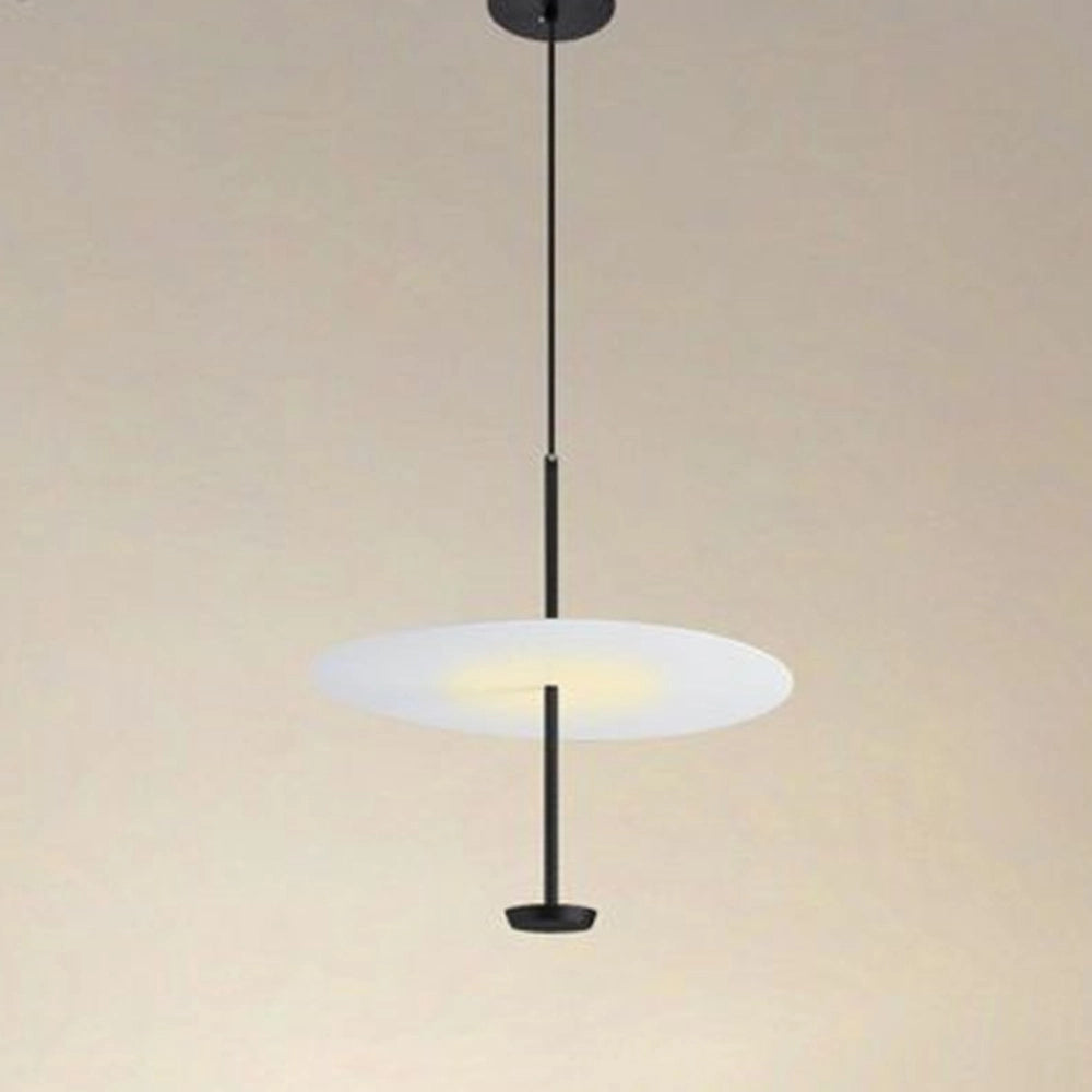 Trade Shop - Lampadario A Sospensione Luce 4000k Led 18w Disco Paralume Piatto Bianco Nero Tondo 33177 -