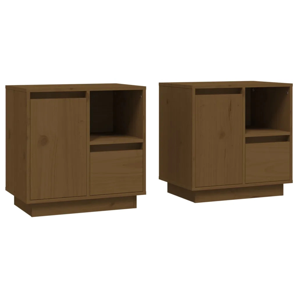 Set di 2 Comodini | Armadio da Notte | Mobiletto da notte ambra 50x34x50 cm in Legno Massello di Pino
