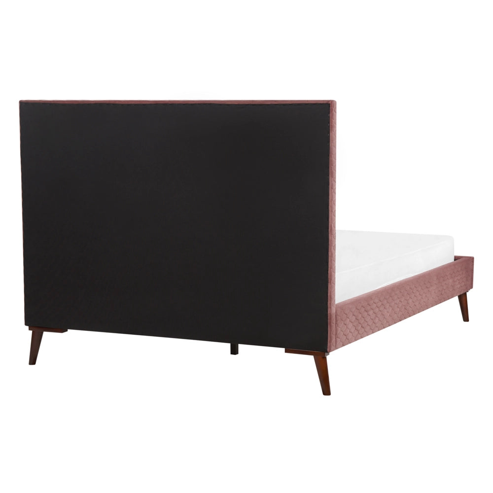 Letto imbottito in velluto rosa 140 x 200 con struttura imbottita a nido d'ape trapuntato stile classico