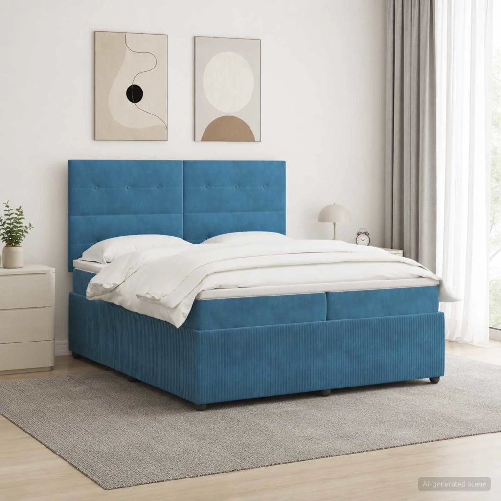 Letto Box Spring LED con Materasso Blu 200 x 200 cm Velluto 3456141