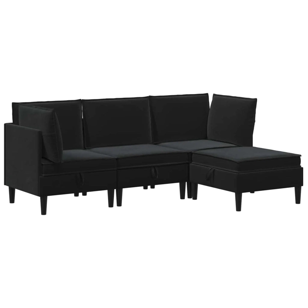 Set di mobili per il soggiorno con cuscino 4 pcs Nero Velluto