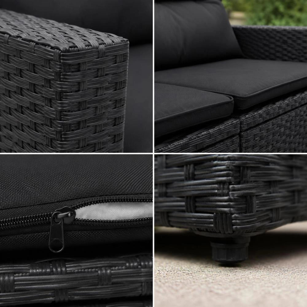 Garden Sofa With Cushions 2-seater Black Poly Rattan