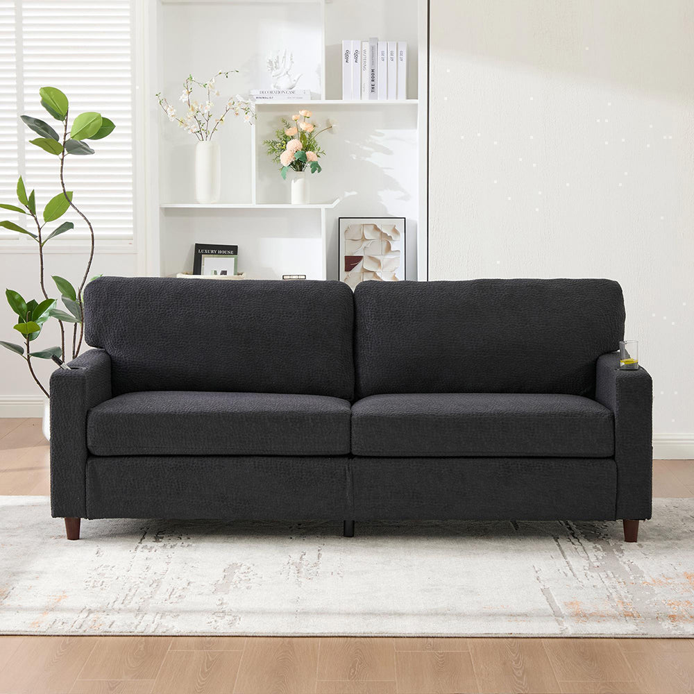 Divano 2 posti - Xylo - Chenille, LED, USB-C, porta bicchieri, grigio scuro