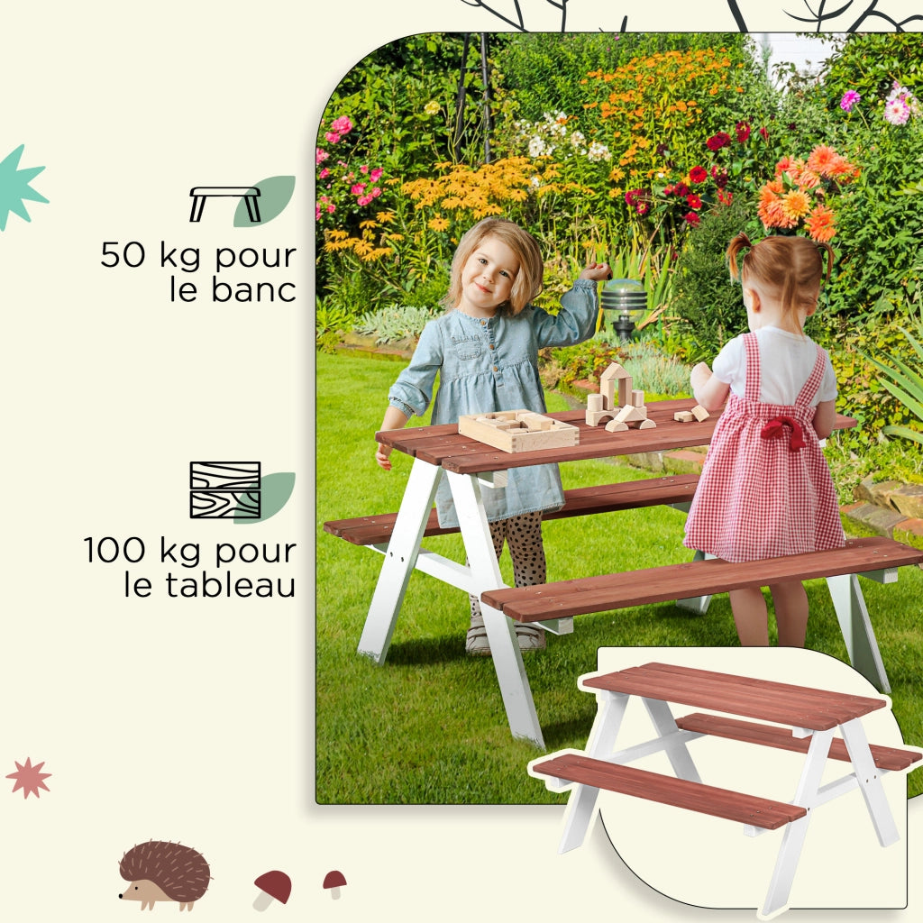 Tavolo da giardino per bambini con panche ¨C zephmum ¨C 89x79x50 cm marrone e bianco