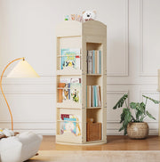 Libreria girevole 360° in MDF, 4 ripiani, colore naturale