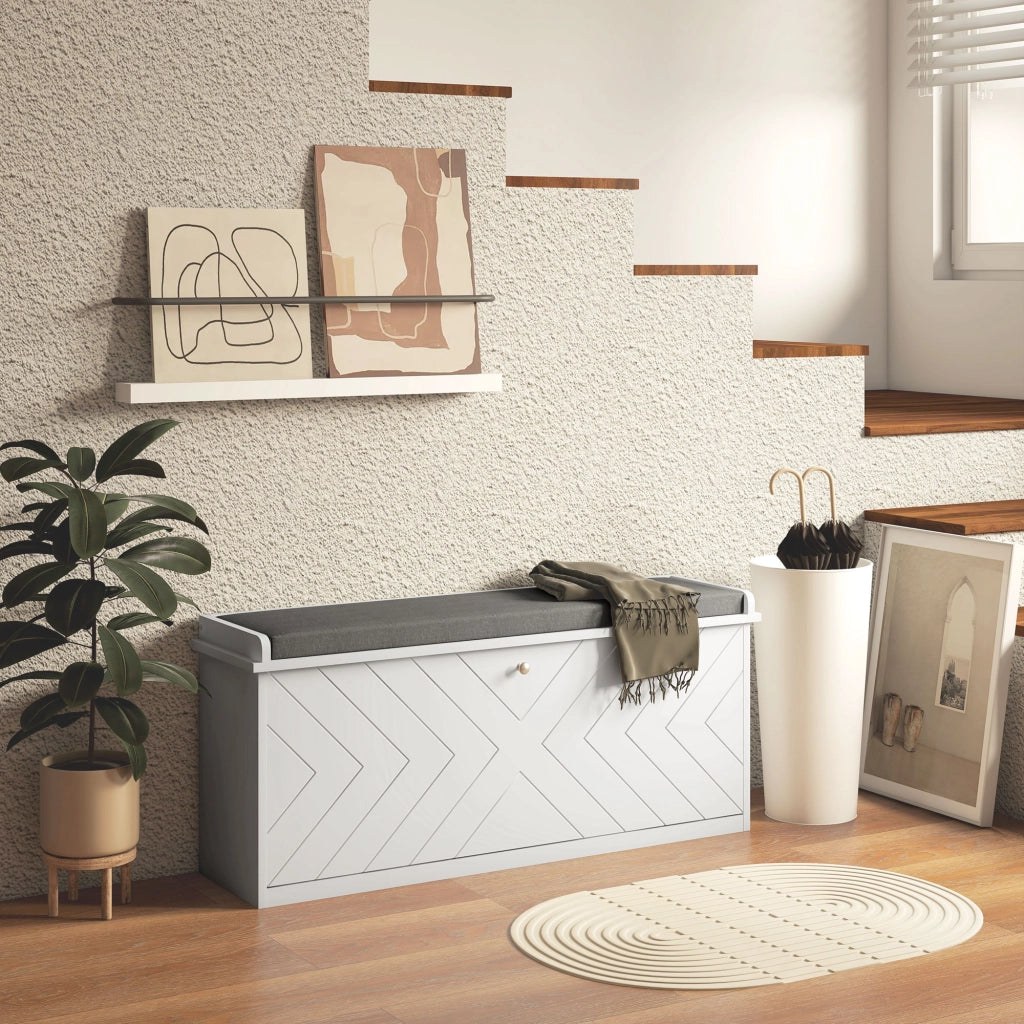Panca con Scarpiera, Seduta e Ripiano Regolabile ¨C zephmum ¨C 100x48x26 Bianco
