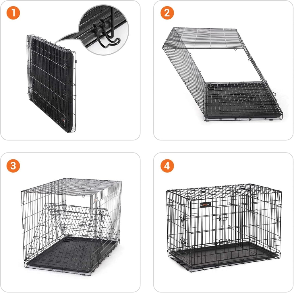 Feandrea Gabbia per Cani Pieghevole, con 2 Porte, Divisorio, Vassoio Rimovibile, 122 x 74,5 x 80,5 cm, XXL, Nero PPD48BK